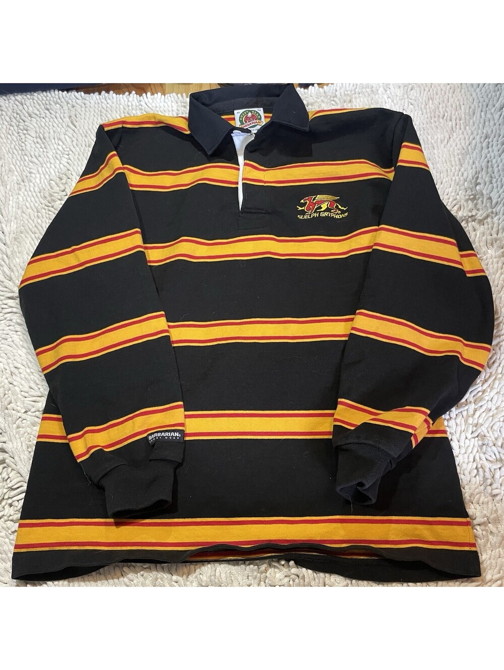 Barbarian Rugby Shirt Mens XL University Guelph Gryphons Black Red Yellow Stripe